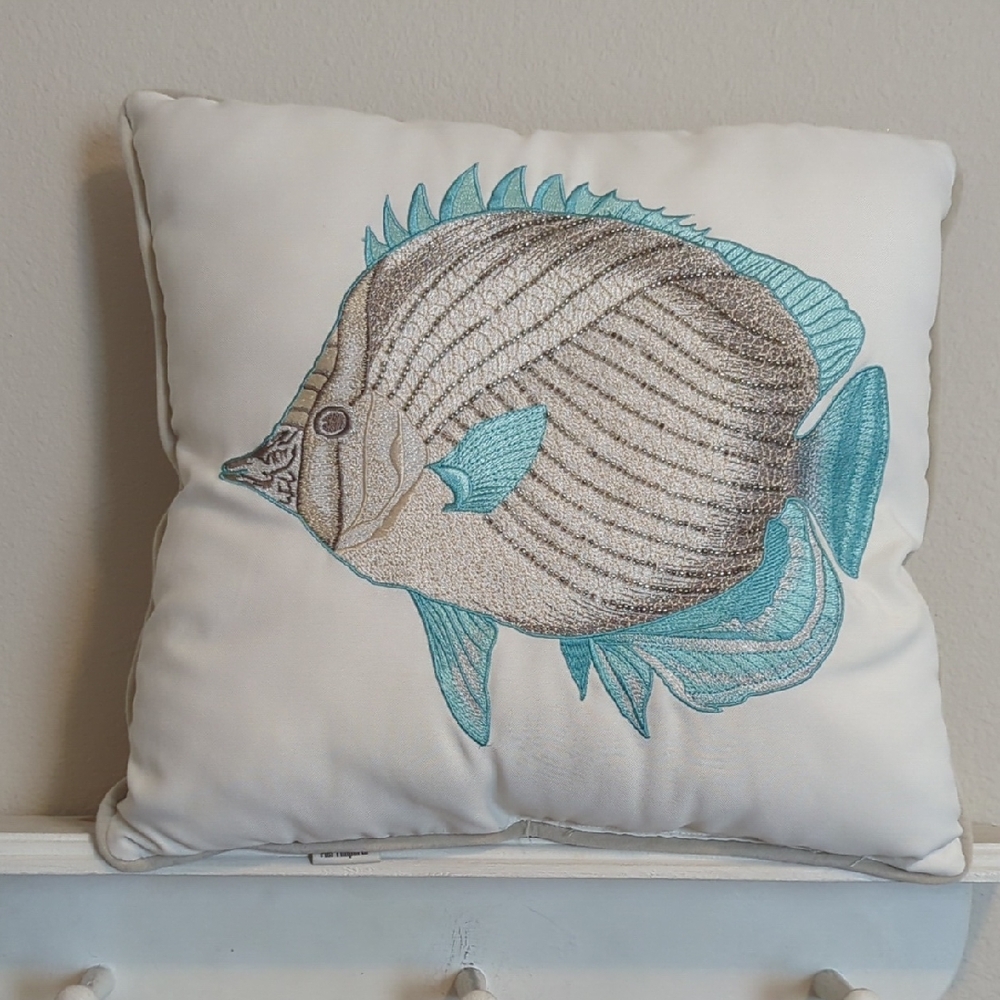 Pier 1 White and Blue Fish Pillow